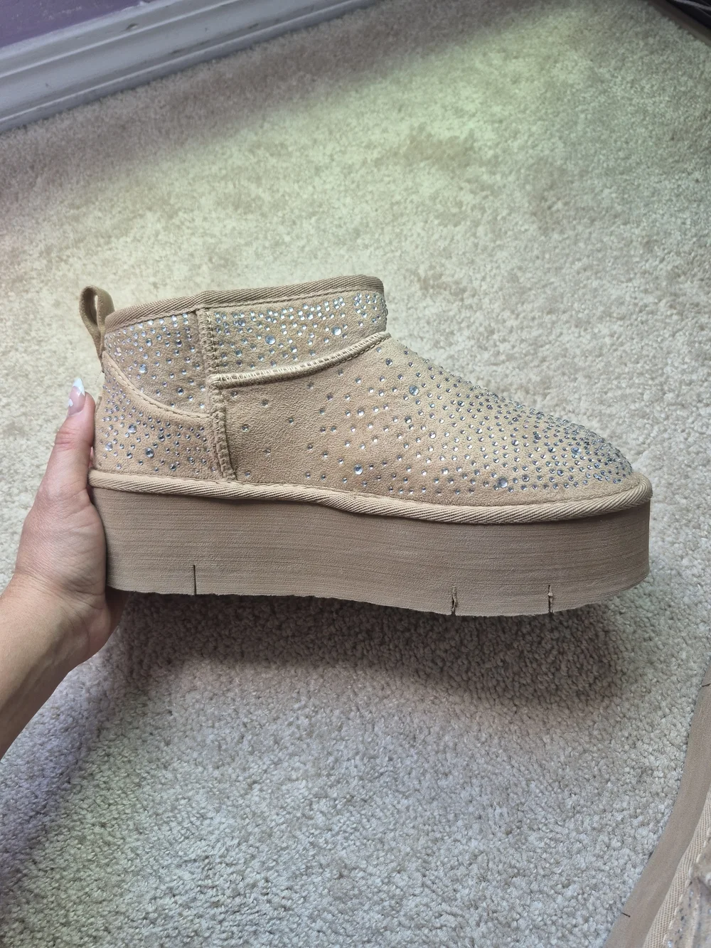 Rock & Candy Tan Crystal Platform Ankle Booties